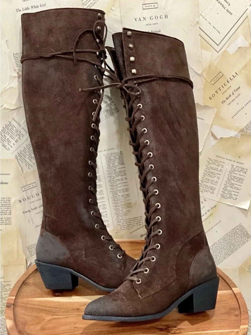 Free People Jeffrey Campbell Joseph Lace Up OTK Boot Brown Suede SAMPLE